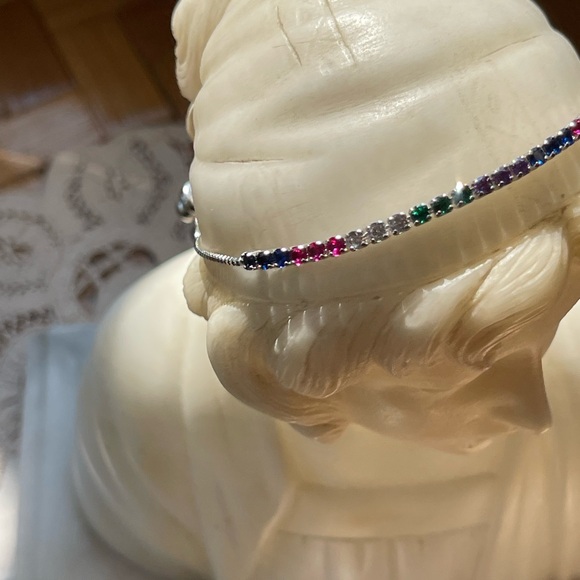 Adjustable silver bracelet w/colorful glass stones - Picture 6 of 6